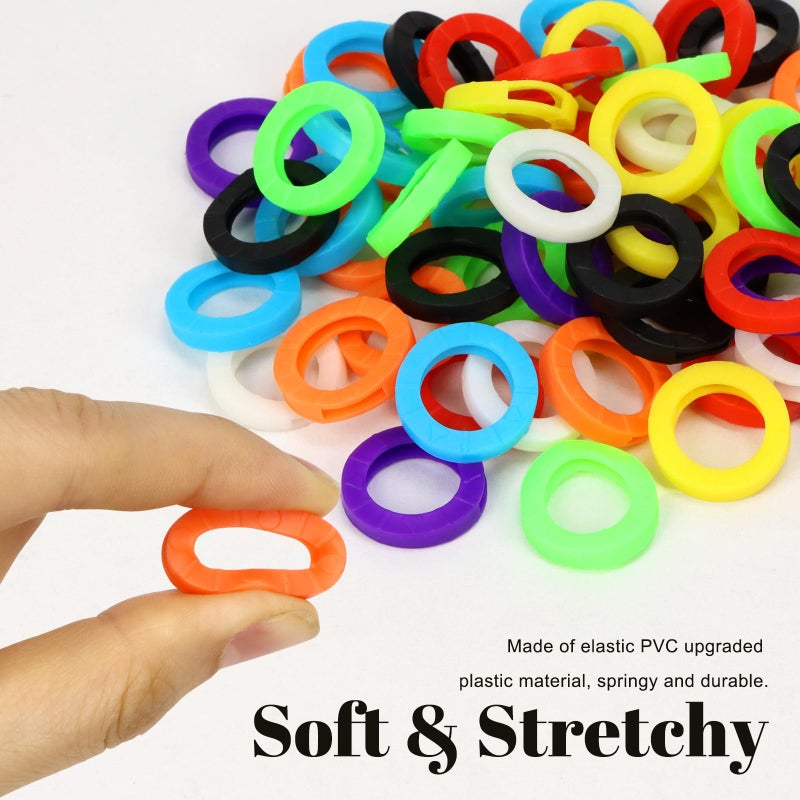 ISUSSER 80pcs Key Caps Tags, Plastic Key Identifier Rings, Key ID Rings, Upgraded Material Strong Toughness in 8 Colors - Image 5